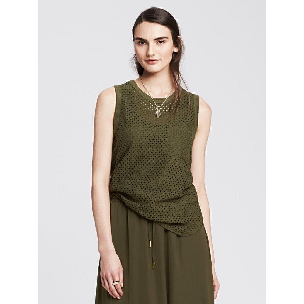 Banana Republic Eyelet Pocket Tank XS Olive Green Grunge whimsigoth goblin